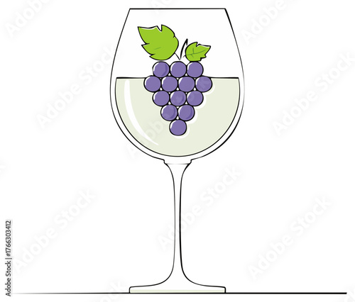 Wine Glass Filled with Grapes and Wine Decoration Illustration