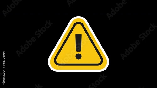 Animated yellow triangle exclamation warning symbol with alpha transparency perfect for alert overlays in videos
