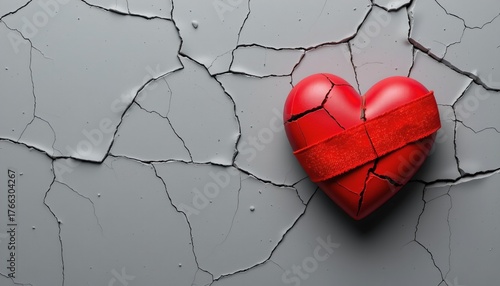 Cracked Heart with Bandage Grey Background