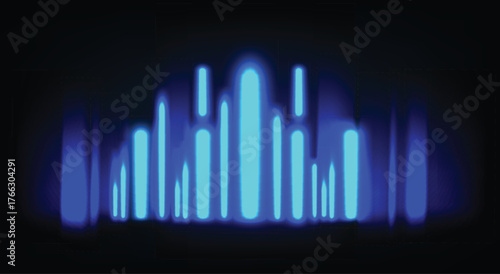 Abstract futuristic blue neon light bars on a dark background. Sci-Fi energy, digital equalizer, or city skyline background graphic. vector eps10