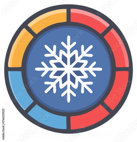 Snowflake temperature control dial with colorful segments for climate regulation