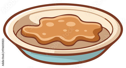 A warm bowl of thick soup or gravy served on a plate cartoon vector icon