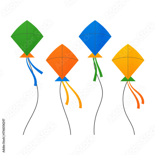 Makar Sankranti festive kite set. Colorful flying kites for Indian festival celebration and greeting design. Vector illustration isolated on transparent background