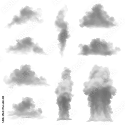 Dynamic smoke plumes and wisps create atmospheric effects for impactful visual storytelling and design projects