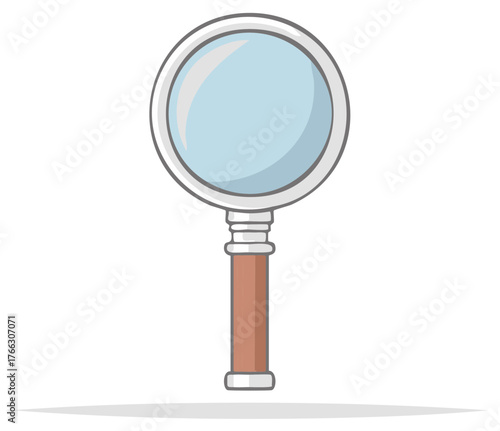 Simple Illustration of a Classic Magnifying Glass with a Wooden Handle and Blue Lens