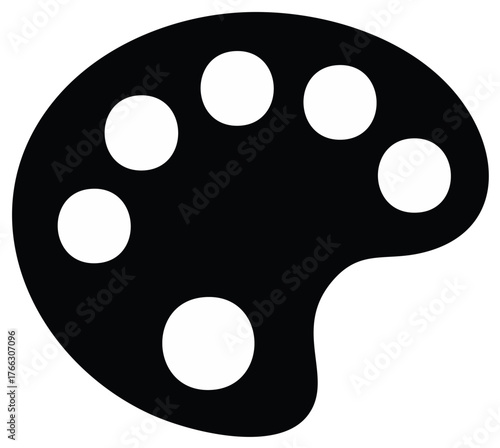 Black and white artist palette with multiple round paint colors for painting projects and artistic designs