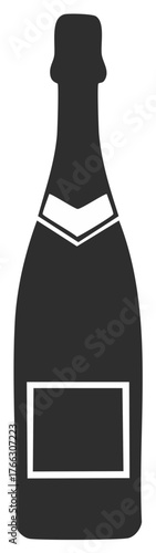 Elegant silhouette icon of a sparkling wine or champagne bottle with blank labels