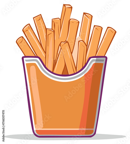 Delicious Golden French Fries Served in a Cardboard Box Vector Illustration