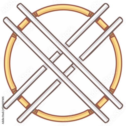 Kazakh Shanyrak Design Element Round Ornament with Crossed Poles