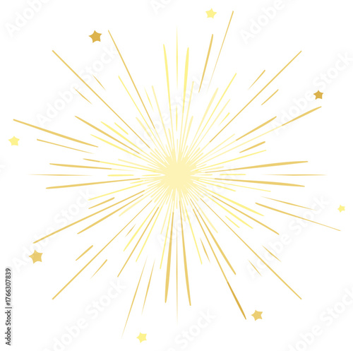 Abstract gold burst with star elements radiating from the center, golden vector design