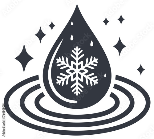 Abstract illustration of snowflake in water droplet concept design.
