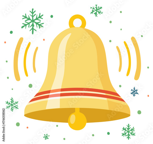 Festive golden Christmas bell ringing with snowflakes in a celebratory winter holiday illustration for greetings