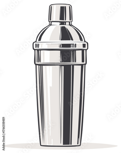 Elegant Stainless Steel Cocktail Shaker Equipment Illustration for Party Drinks Creation