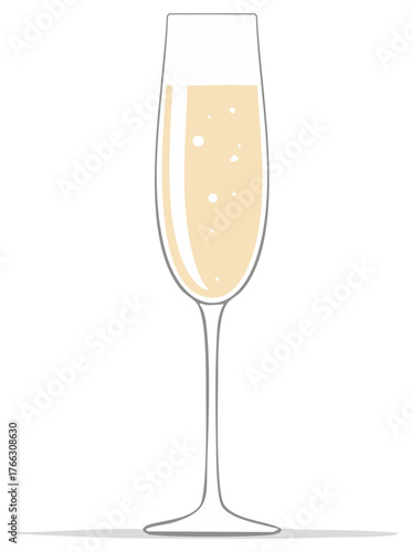 Elegant champagne flute filled with sparkling golden bubbly liquid celebration vector design