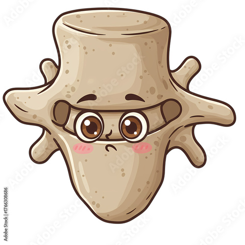 Adorable cartoon lumbar vertebra character with cute blushing cheeks and big eyes for medical education