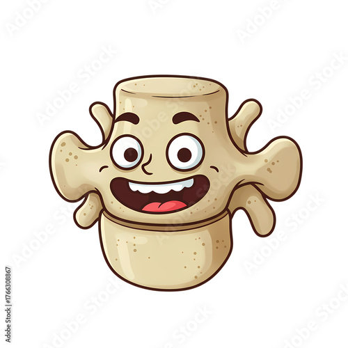 Excited cartoon vertebra character with happy face, perfect for health education and medical themes.