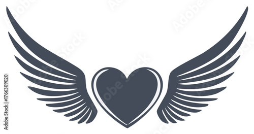 Heart with Wings Illustration Love Symbol with Feathers Graphic Element