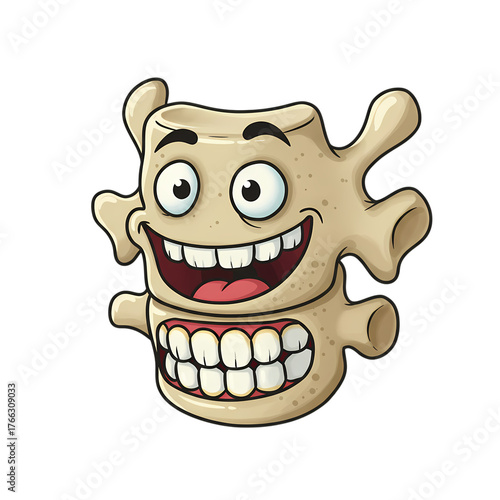 Happy cartoon vertebra character with wide smile and big eyes, perfect for health education