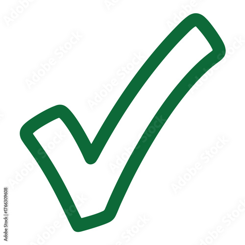 Green doodle check mark on white background representing approval and correctness