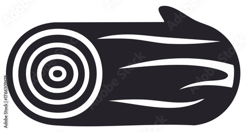 Striking Cut Log Silhouette Illustration Showcasing Annual Rings and Wood Grain Texture