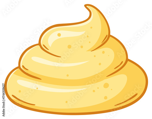 Illustration of stylized pile of yellow cream cheese, topping for food, dessert, snack on white