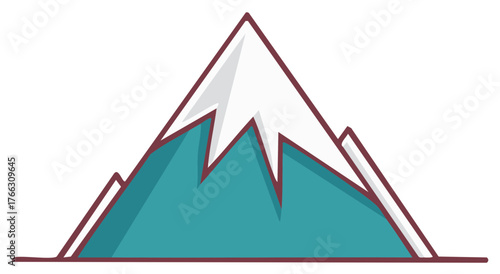 Mountain range illustration. Snow covered peaks in green and white color.