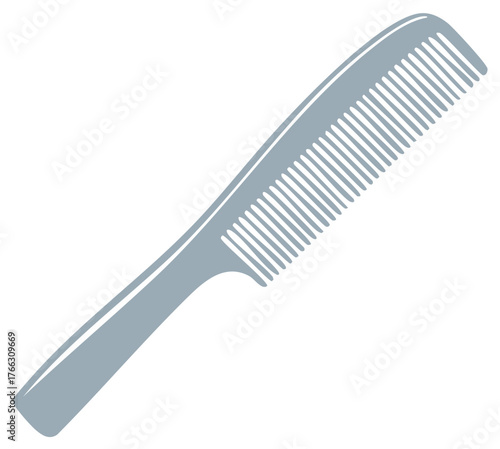 Grey Hair Comb, Flat Illustration of Hair Styling Tool, Barber Equipment for Hair Care and Beauty