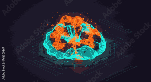 An intricate digital visualization of dynamic energy and data flow, rendered with glowing pixelated elements in a futuristic abstract setting.