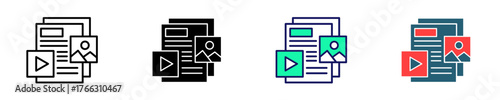 Multimedia Content  Icon Set Multiple Style Collection