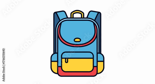 Illustration of a blue backpack with yellow and red accents, isolated on a white background.