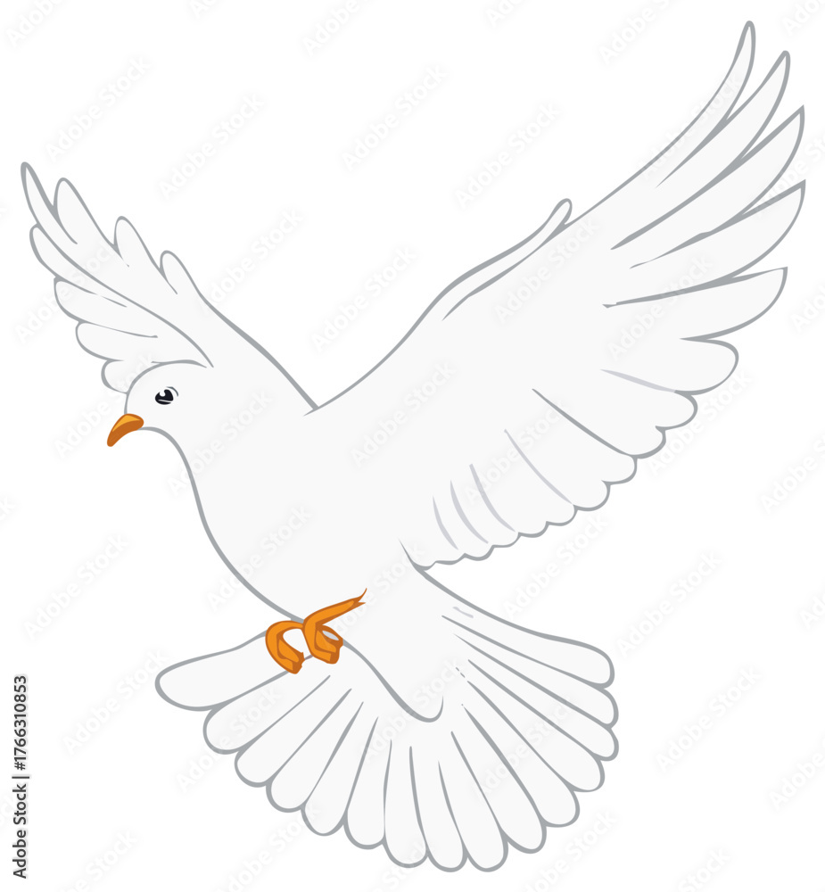 Obraz premium Flying white dove with extended wings, graphic illustration.