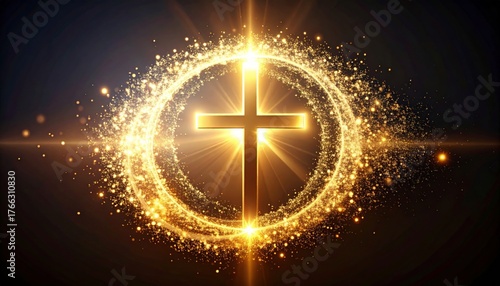 Radiant cross emitting a spiral of ethereal light in an abstract scene