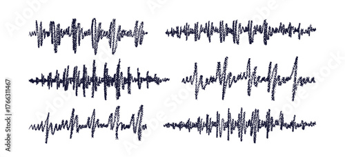 Sound wave. Abstract hand drawn line set