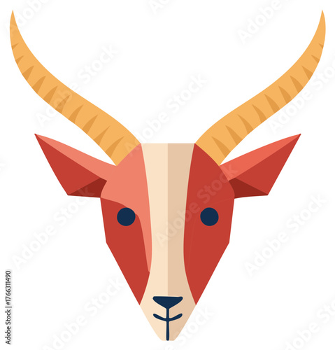 Geometric Antelope Head Graphic, Horns and Face, Triangular Shapes