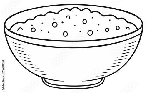 Simple line art sketch of a bowl of porridge or oatmeal breakfast food