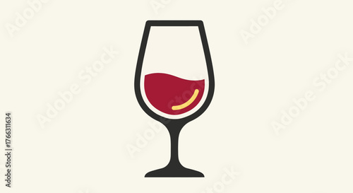 A simple, elegant graphic illustration of a glass filled with red wine on a plain background.