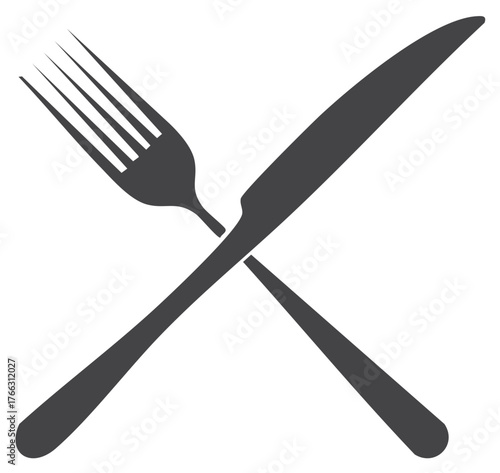 Culinary symbol featuring a crossed fork and knife utensils for food and dining service