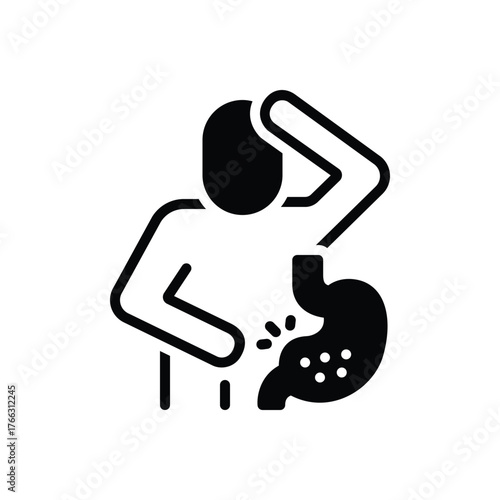 Black solid icon for upset stomach
