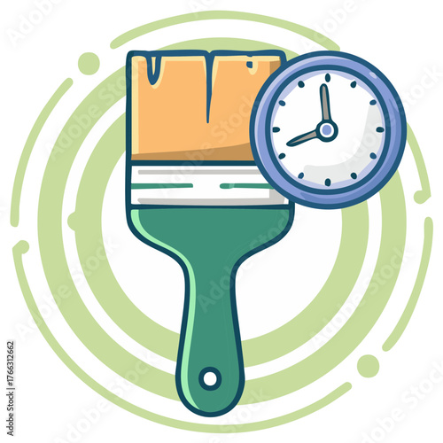 Painting brush and clock icon representing creative work renovation schedule or deadline