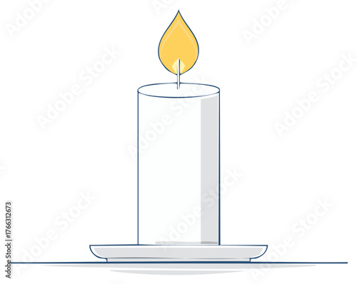 Burning candle on a plate, symbolizing hope, remembrance, and light