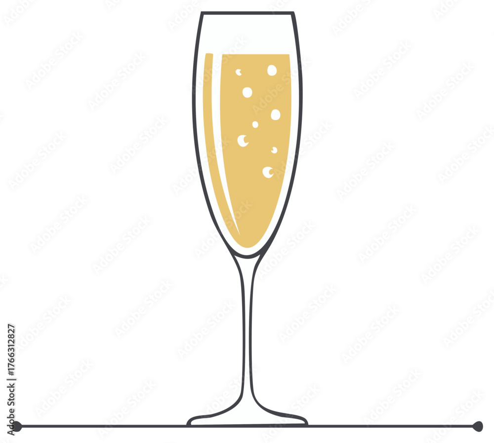 Fototapeta premium Celebratory Toast Vector Icon: Bubbly Drink in Flute Glass with Line Art Style for Celebration Events and Special Occasions