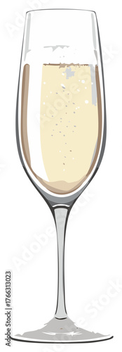 Elegant champagne flute filled with bubbly sparkling wine vector illustration
