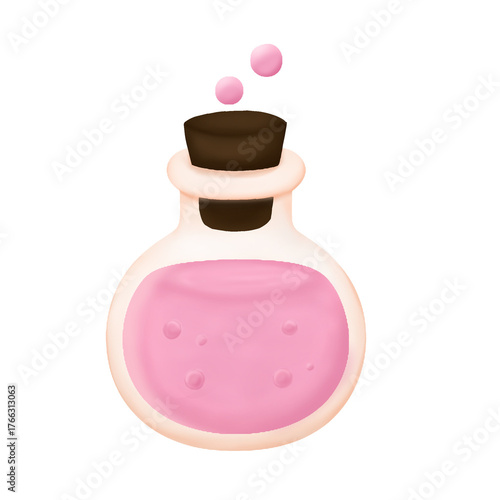 Cute Pink Magic Potion Bottle – Kawaii Fantasy Elixir Illustration, Perfect for fantasy, witchcraft, or kawaii-themed projects, stickers, and digital art collections.