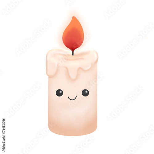Cute Smiling Candle with Flame – Cozy Kawaii Magic Illustration. Perfect for cozy magic vibes, witchcraft decor, or kawaii style halloween illustration and sticker 