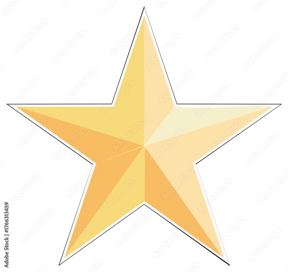 Obraz premium Golden five pointed star icon with a shiny faceted geometric design