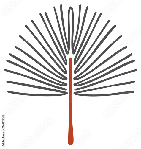 Minimalist palm frond illustration in dark gray and rust orange
