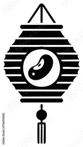Black and White Bean Lantern Illustration, Iconographic Design, Symbol of Plant-Based Foods
