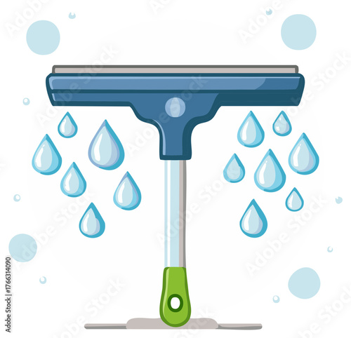 Window Cleaner with Droplets Cartoon Illustration.  Cleaning Equipment  Water Drop Theme for Home or Car Wash Service