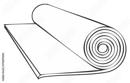 Rolled paper sheet graphic. Vector illustration of a rolled up document, open at one end.