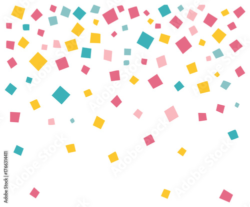 Festive Confetti Celebration with Colorful Squares Falling in a Joyful Pattern, Celebrating Special Moments with Geometric Accents
